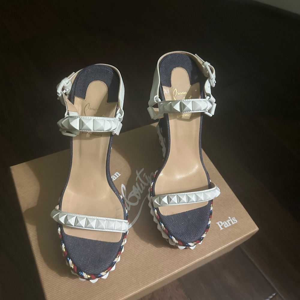 Christian Louboutin Black and White Sandals with Studded Details